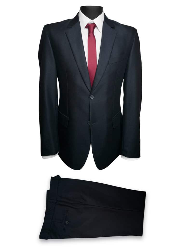 tani garnitur granatowy w prążek